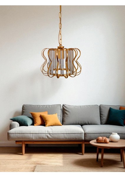 Antik Nehir Tekli Avize Gold – Altın Renkli, Kristal Tabut Taşlı, Modern