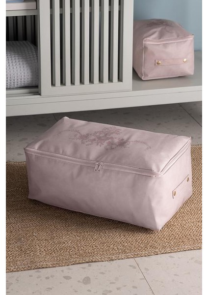 Yeni Sezon Çiçek Desen Baskılı Hurç - Pudra - 30X22X18 cm - Pudra