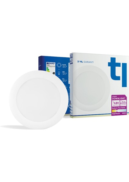 Redeem Plus C18W Downlight, Titreşimsiz, Göz Konforu, Tekli, 1831 Lümen, Doğal Beyaz, 4000 Kelvin