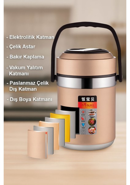 304 Çelik 2000 ml Vakumlu Yemek Mama Saklama Termosu Sefertası CIN598GLD modelleri