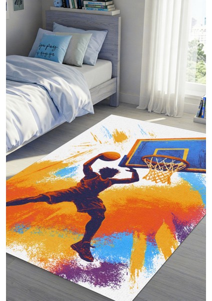 Renkli Basketbol Tutkunları Halısı Dijital Baskılı Dokuma Kaymaz Tabanlı Yıkanabilir Çalışma Odası Halısı fiyatları