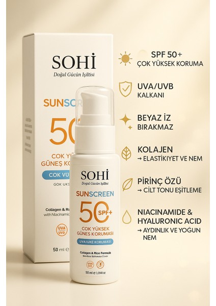 SPF 50+ Yüz ve Vücut Güneş Kremi | Pirinç Özü, Kolajen & Niacinamide & Hyaluronik Asit fiyatları