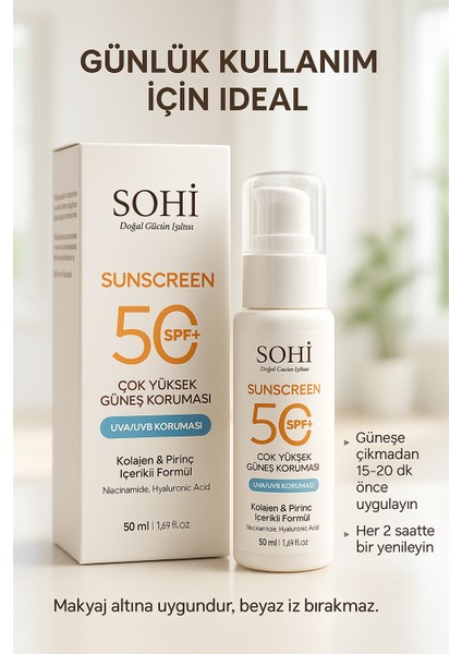 SPF 50+ Yüz ve Vücut Güneş Kremi | Pirinç Özü, Kolajen & Niacinamide & Hyaluronik Asit fırsatları