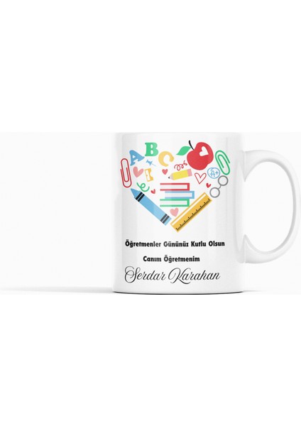Eğitimi Temsil Eden Kalp Tasarımlı Öğretmenler Günü Kişiye Özel Hediyelik Kupa Bardak fiyatları