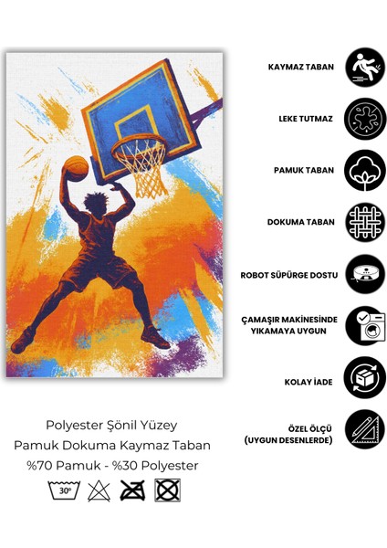 Smaç Basan Çocuk Figürlü Halı Dijital Baskılı Dokuma Kaymaz Tabanlı Yıkanabilir Pati Dostu Antialerjik Genç Odası Halısı