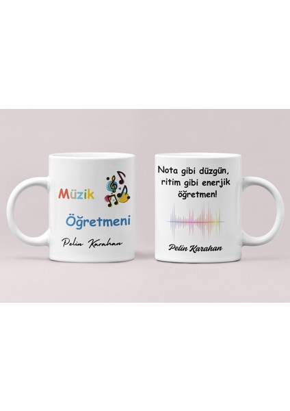 Nota ve Ritim Tasarımlı Müzik Öğretmenine Isimli Öğretmenler Günü Hediye Kupa Bardak modelleri