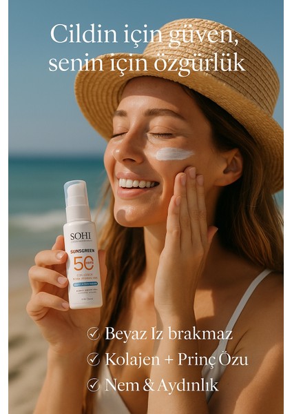 SPF 50+ Yüz ve Vücut Güneş Kremi | Pirinç Özü, Kolajen & Niacinamide & Hyaluronik Asit