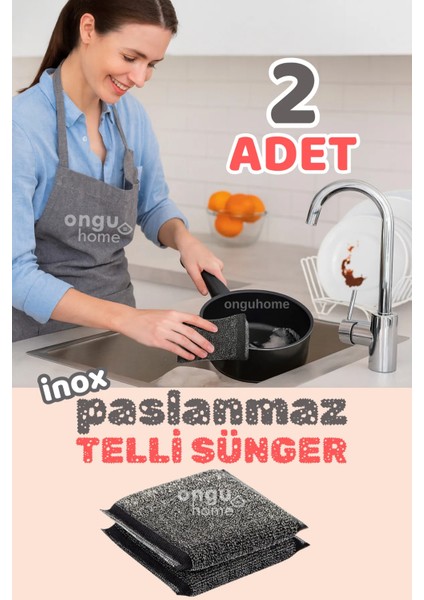 2 Adet Inox Bulaşık Süngeri Paslanmaz Telli Sihirli Bulaşık Süngeri Yağ ve Leke Çıkarıcı