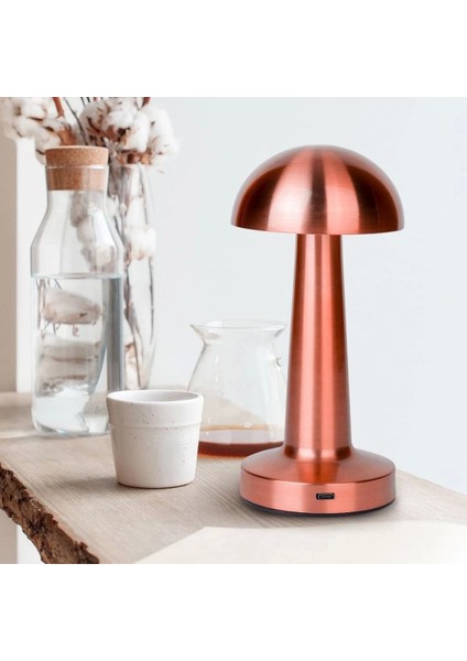 Mantar Model Bronz Renk Şarjlı Dokunmatik 3 Renkli LED Masa Lambası (5047) modelleri