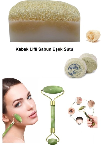 3'lü Doğal Set Kabak Lifli Eşek Sütlü Sabun Peeling Sivilce Kararma Leke Ruşur Taşı Yüz Masaj Aleti