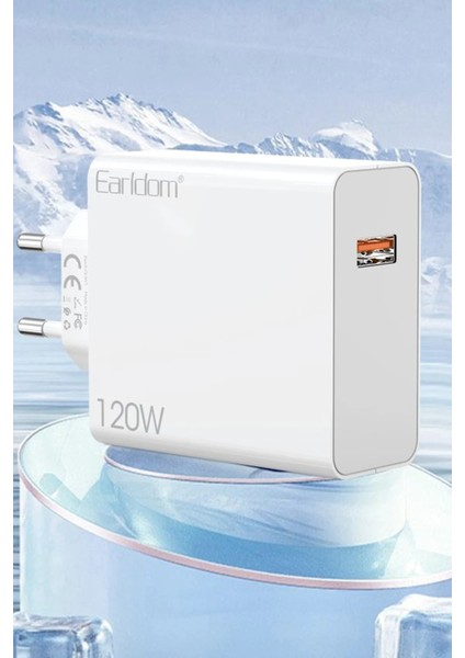 EU48 120W USB Qc 3.0 Çıkışlı ve USB To Type-C Kablolu Pd Hızlı Şarj Cihazı - Beyaz modelleri