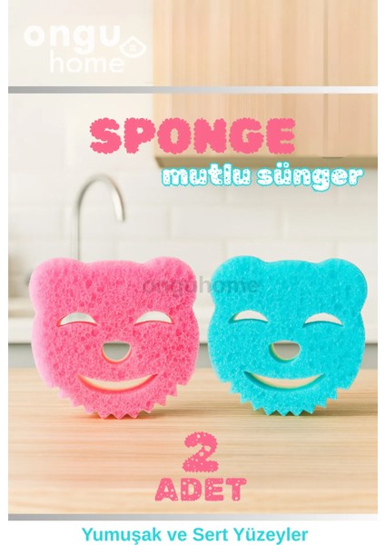 2'li Bulaşık Süngeri Sponge Çift Taraflı Gülen Yüz Sünger Sihirli Sünger Çok Amaçlı Temizlik Süngeri