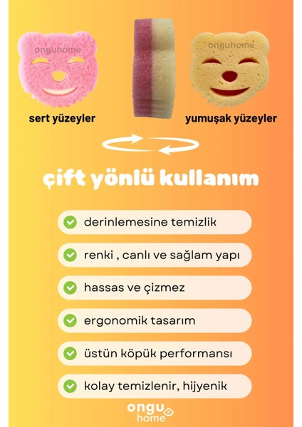 2'li Bulaşık Süngeri Sponge Çift Taraflı Gülen Yüz Sünger Sihirli Sünger Çok Amaçlı Temizlik Süngeri fiyatları
