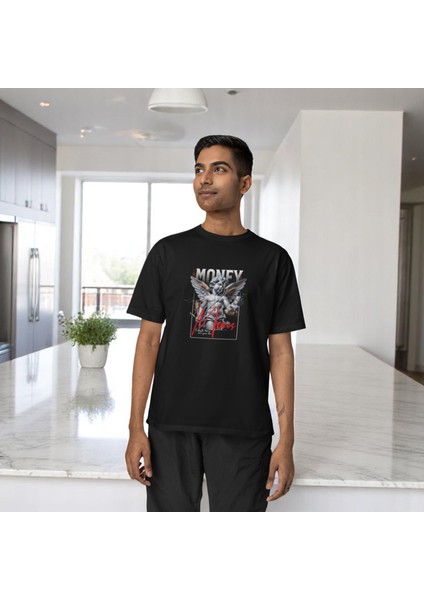 Money Moves Baskılı Siyah Oversize Tişört modelleri