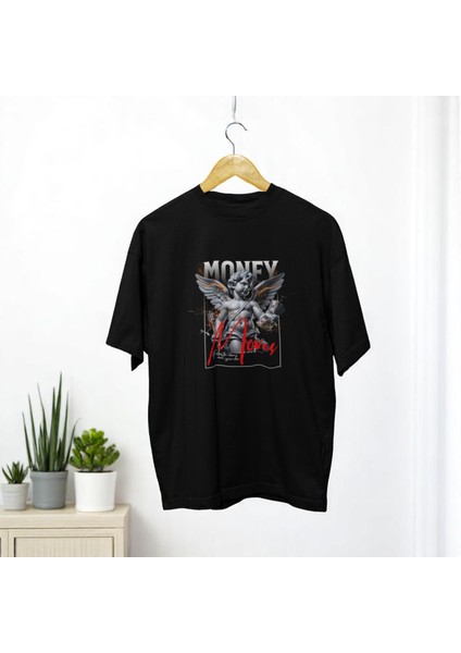 Money Moves Baskılı Siyah Oversize Tişört fırsatları