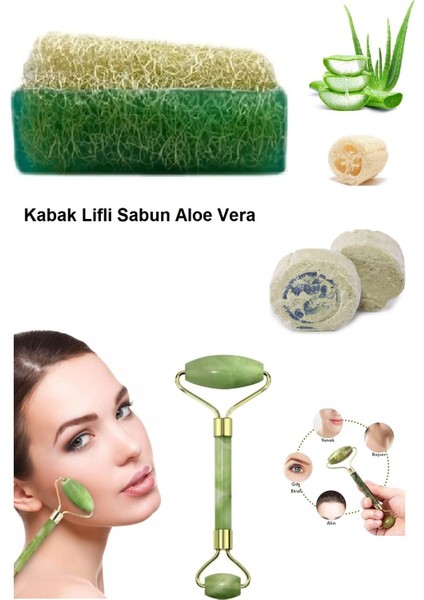 3'lü Doğal Set Kabak Lifli Aloe Vera Sabun Peeling Taşı Yüz Masaj Aleti