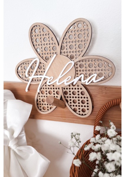 Dekoratif Ahşap Isimli Bebek Hediyelik - Hazeran Papatya Temalı Bohem - Iskandinav Çocuk Odası Dekor