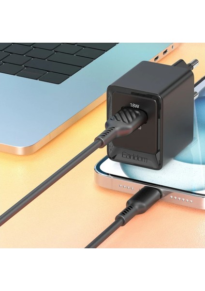 EU45 18W USB Qc 3.0 Çıkışlı ve USB To Lightning Kablolu Pd Hızlı Şarj Cihazı - Beyaz
