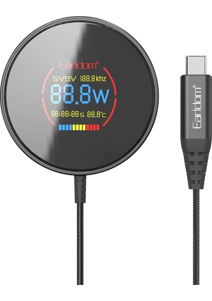 WC67 Dijital Göstergeli 3in1 15W Kablosuz Şarj Aleti - Siyah