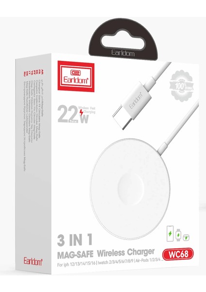 WC68 3in1 15W Kablosuz Şarj Aleti - Beyaz