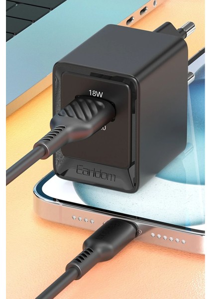 EU45 18W USB Qc 3.0 Çıkışlı ve USB To Type-C Kablolu Pd Hızlı Şarj Cihazı - Beyaz fiyatları