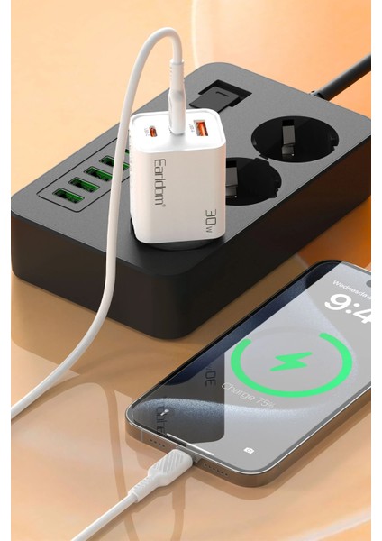 EU51 Type-C Lightning ve USB Çıkışlı 30W Pd Hızlı Şarj Aleti - Beyaz fırsatları