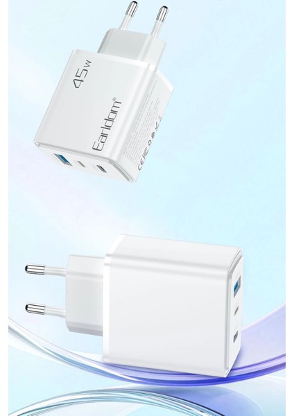 EU52 Type-C Lightning ve USB Çıkışlı 45W Pd Hızlı Şarj Aleti - Beyaz fiyatları