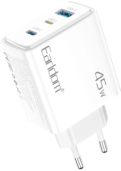 EU52 Type-C Lightning ve USB Çıkışlı 45W Pd Hızlı Şarj Aleti - Beyaz