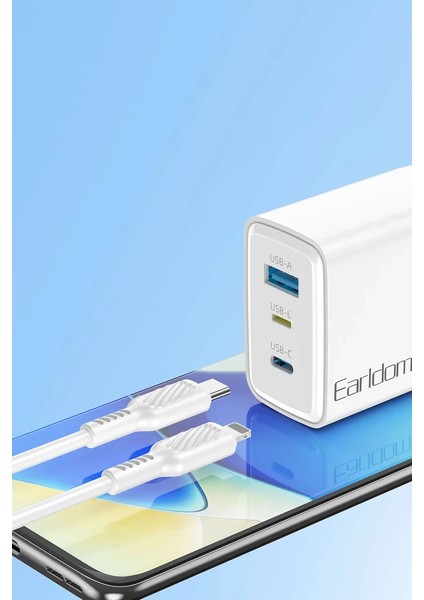 EU52 Type-C Lightning ve USB Çıkışlı 45W Pd Hızlı Şarj Aleti - Beyaz