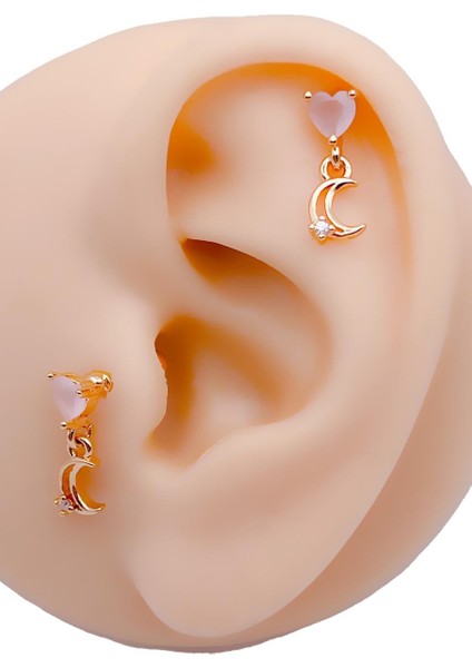 Cerrrahi Çelik Piercing ( Pirsing ) Zirkon Kalp Sallantılı Ay Tragus Helix Piercing (1ADET