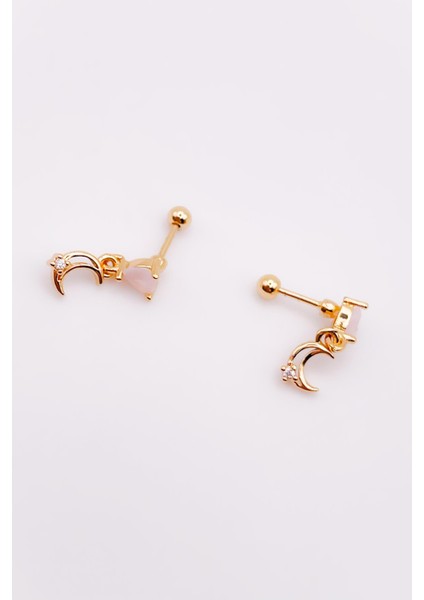 Cerrrahi Çelik Piercing ( Pirsing ) Zirkon Kalp Sallantılı Ay Tragus Helix Piercing (1ADET fırsatları