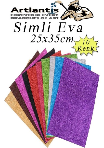 Simli Eva 25X35 cm 10 Renk 1 Paket Simli Eva Süngeri 10'lu Okul Kreş Anasınıfı Elişi Etkinlikleri