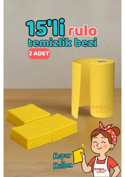 Rulo Temizlik Bezi 15 Yaprak Dayanıklı Kopar Kullan Çok Amaçlı Hijyenik Temizlik Bezi