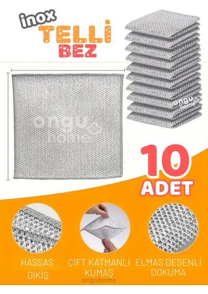 10 Adet Inox Telli Bulaşık Bezi Mutfak Banyo Bezi Çift Katmanlı Kir Pas Sökücü Temizlik Bezi