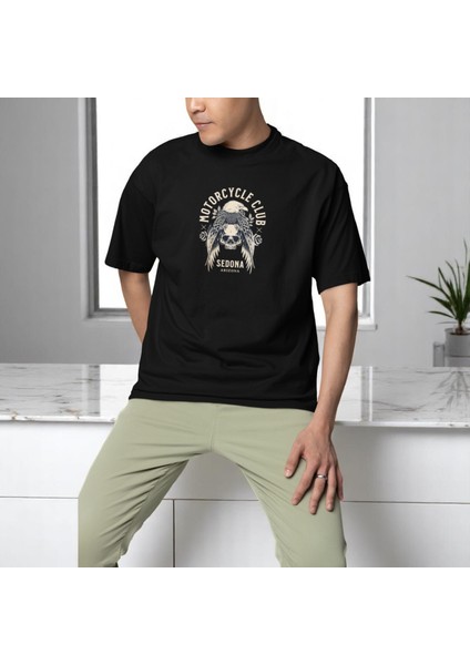 Motorcycle Club Baskılı Siyah Oversize Tişört fiyatları