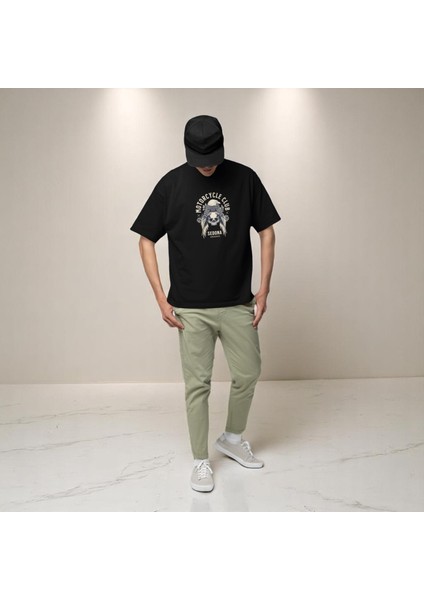 Motorcycle Club Baskılı Siyah Oversize Tişört modelleri