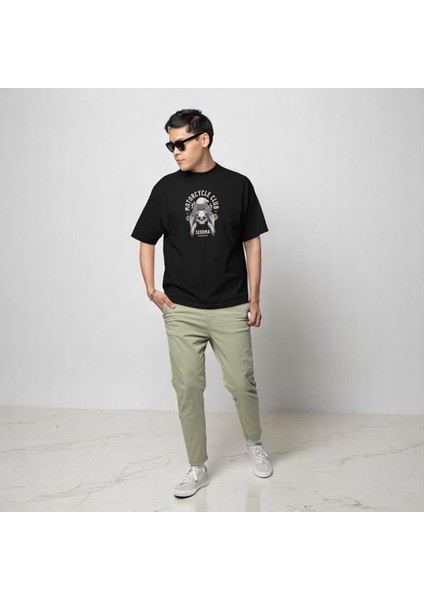 Motorcycle Club Baskılı Siyah Oversize Tişört fırsatları