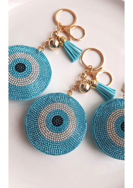 Hediyelik Zirkon Taşlı Nazar Boncuklu Açık Mavi Anahtarlık fiyatları