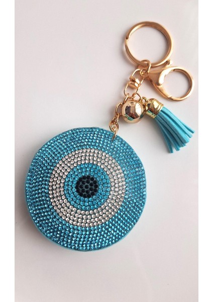 Hediyelik Zirkon Taşlı Nazar Boncuklu Açık Mavi Anahtarlık modelleri