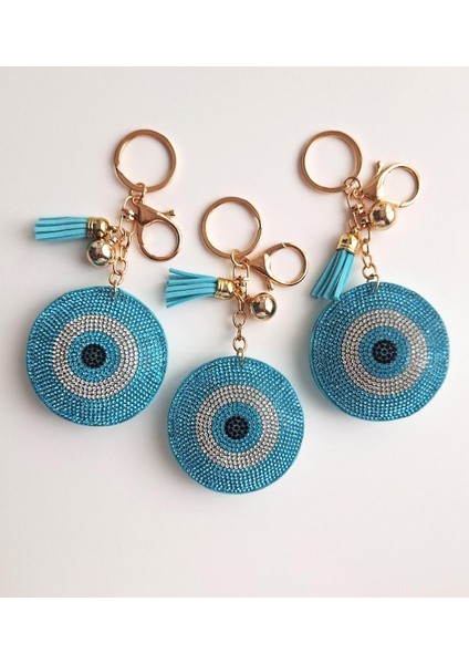 Hediyelik Zirkon Taşlı Nazar Boncuklu Açık Mavi Anahtarlık fırsatları