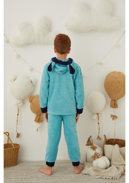 Erkek Çocuk Peluş Polar Pijama Takımı - Kapüşonlu 43310 modelleri