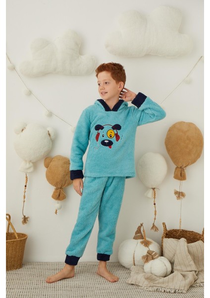 Erkek Çocuk Peluş Polar Pijama Takımı - Kapüşonlu 43310 fırsatları