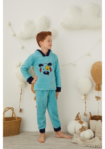 Erkek Çocuk Peluş Polar Pijama Takımı - Kapüşonlu 43310 indirimleri