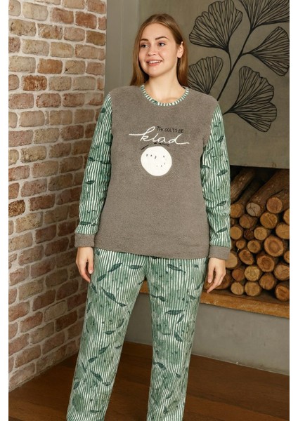 “kadın Büyük Beden Polar Pijama Takımı – Yumuşak ve Sıcak 14219