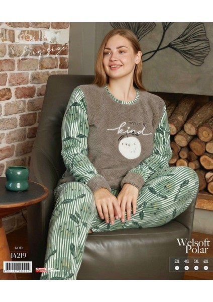 “kadın Büyük Beden Polar Pijama Takımı – Yumuşak ve Sıcak 14219 modelleri