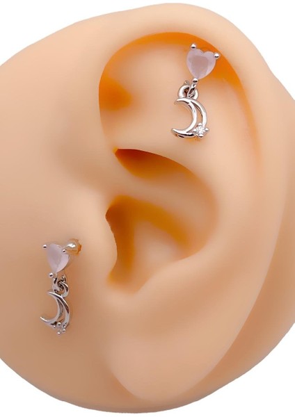 Cerrrahi Çelik Piercing ( Pirsing ) Zirkon Kalp Sallantılı Ay Tragus Helix Piercing (1ADET