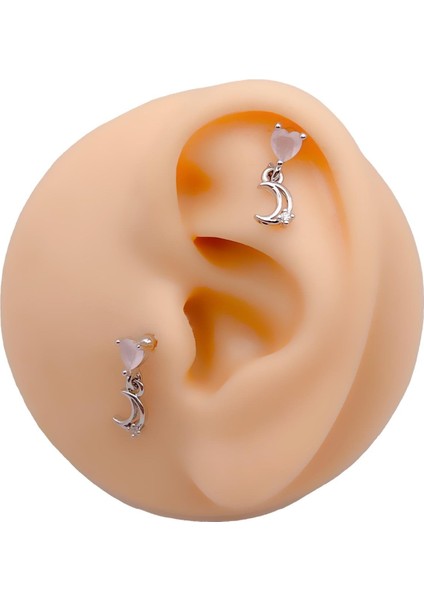 Cerrrahi Çelik Piercing ( Pirsing ) Zirkon Kalp Sallantılı Ay Tragus Helix Piercing (1ADET fiyatları