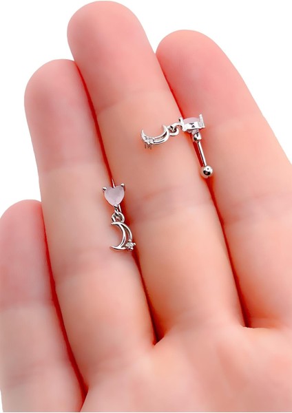 Cerrrahi Çelik Piercing ( Pirsing ) Zirkon Kalp Sallantılı Ay Tragus Helix Piercing (1ADET modelleri