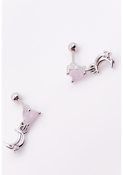 Cerrrahi Çelik Piercing ( Pirsing ) Zirkon Kalp Sallantılı Ay Tragus Helix Piercing (1ADET fırsatları