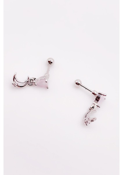 Cerrrahi Çelik Piercing ( Pirsing ) Zirkon Kalp Sallantılı Ay Tragus Helix Piercing (1ADET indirimleri